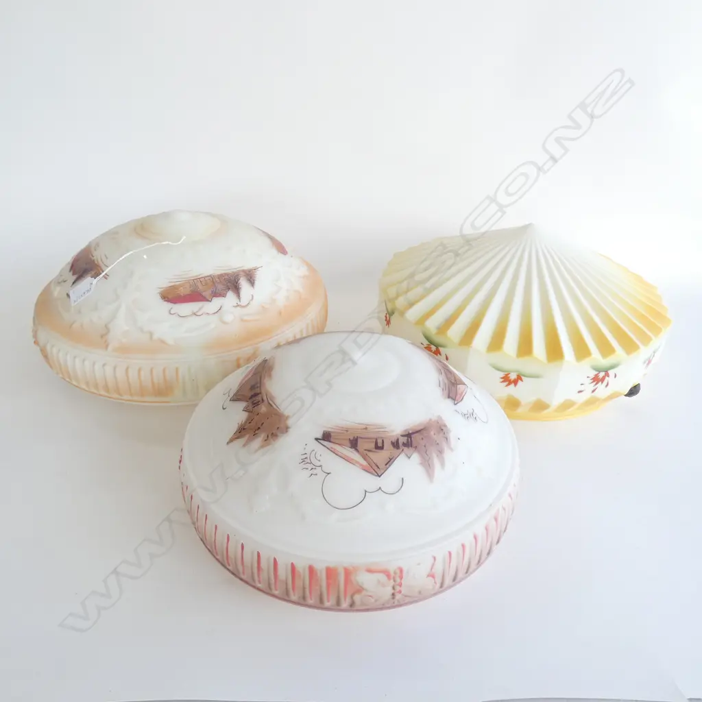 3 ART DECO PENDANT LIGHT SHADES 350mm dia Image 1++