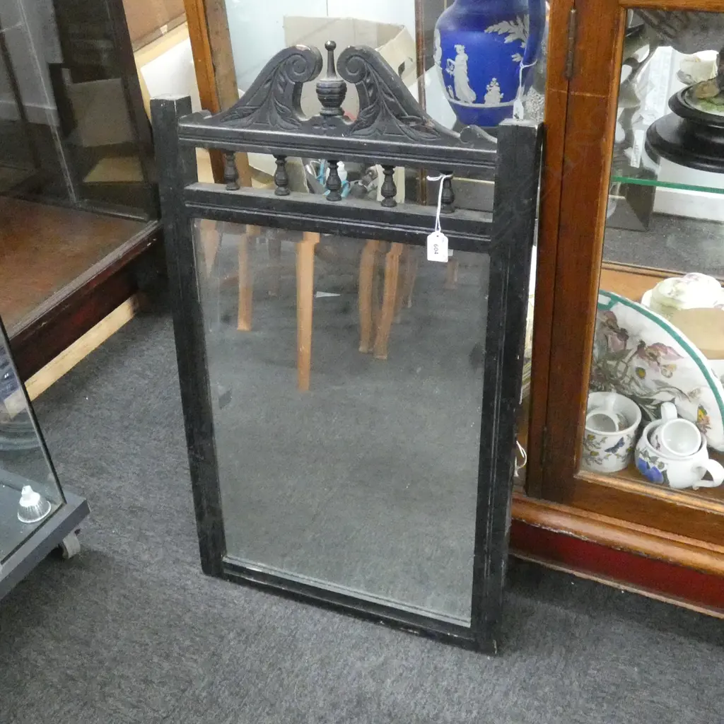 BLACK PAINTED EDWARDIAN MIRROR 810x475mm Image 1++
