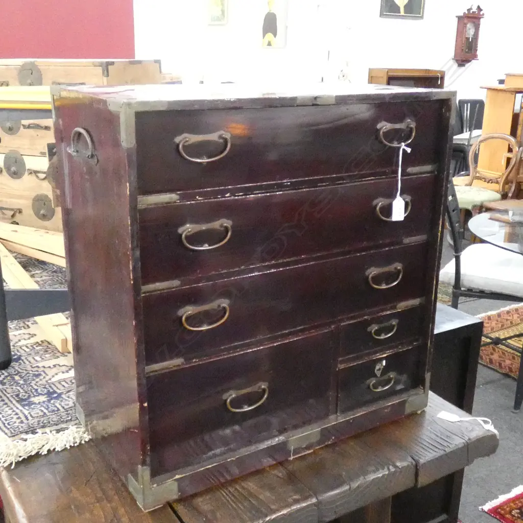 OLD JAPANESE KO DANSU SMALL BEDSIDE CHEST LACQUERED... Image 1++