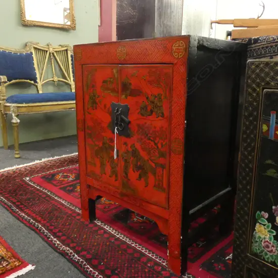 RED LACQUER CHINESE CABINET...