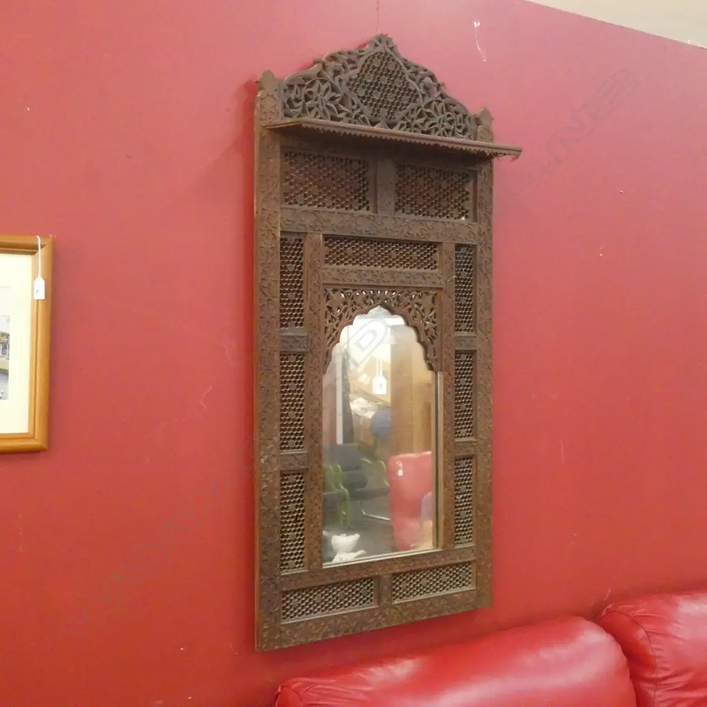 LARGE CARVED WOODEN MIDDLE EASTERN MIRROR 1210x590mm Image 1++