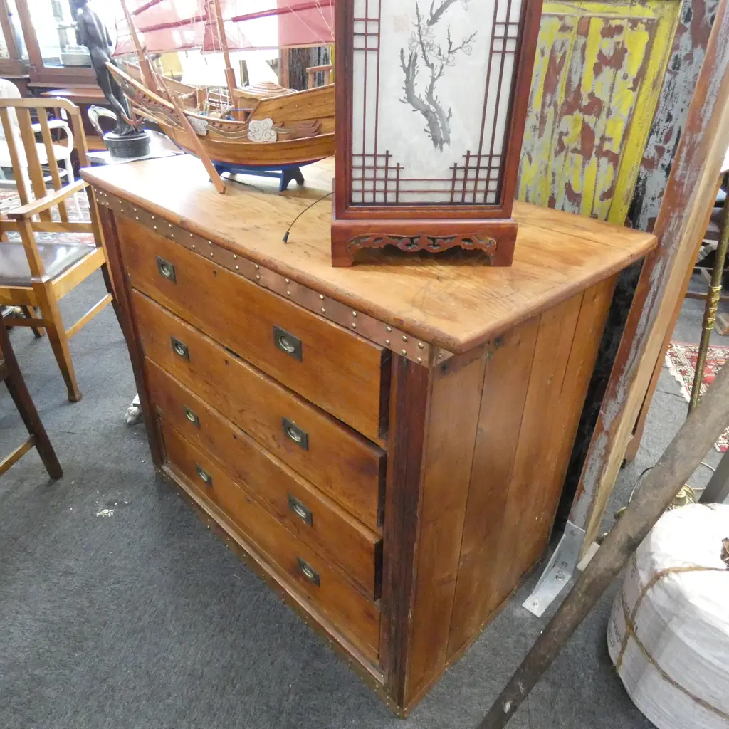 RUSTIC CHEST OF DRAWERS COPPER TRIM... Image 1++