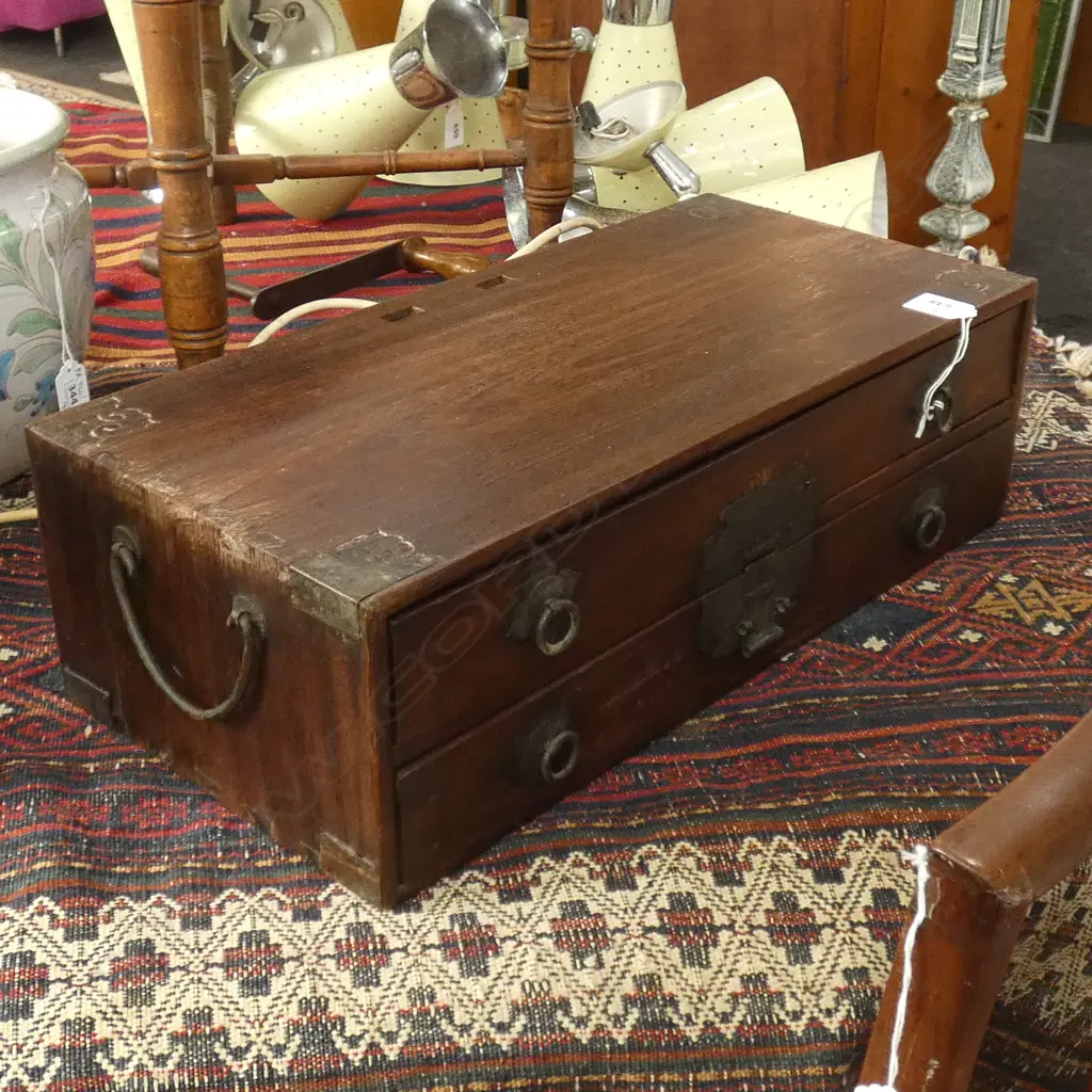 19THC ORIENTAL 2 DRAWER SMALL CHEST BRONZE FITTINGS Image 1++