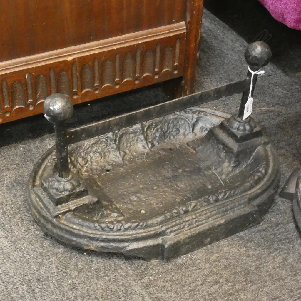 VICTORIAN BLACK PAINTED CAST IRON BOOT SCRAPER W.410mm Image 1++