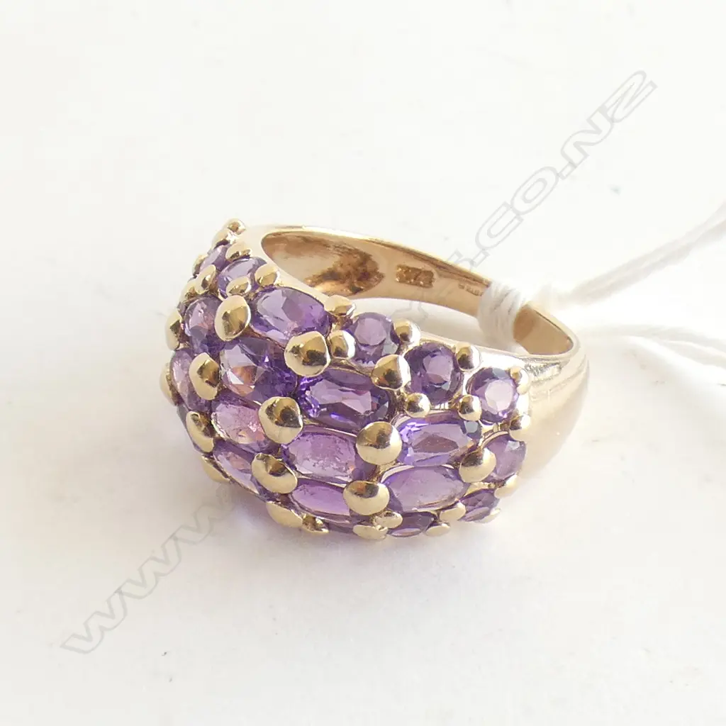 9ct yellow gold amethyst set dress ring, 6.0gm Image 1++