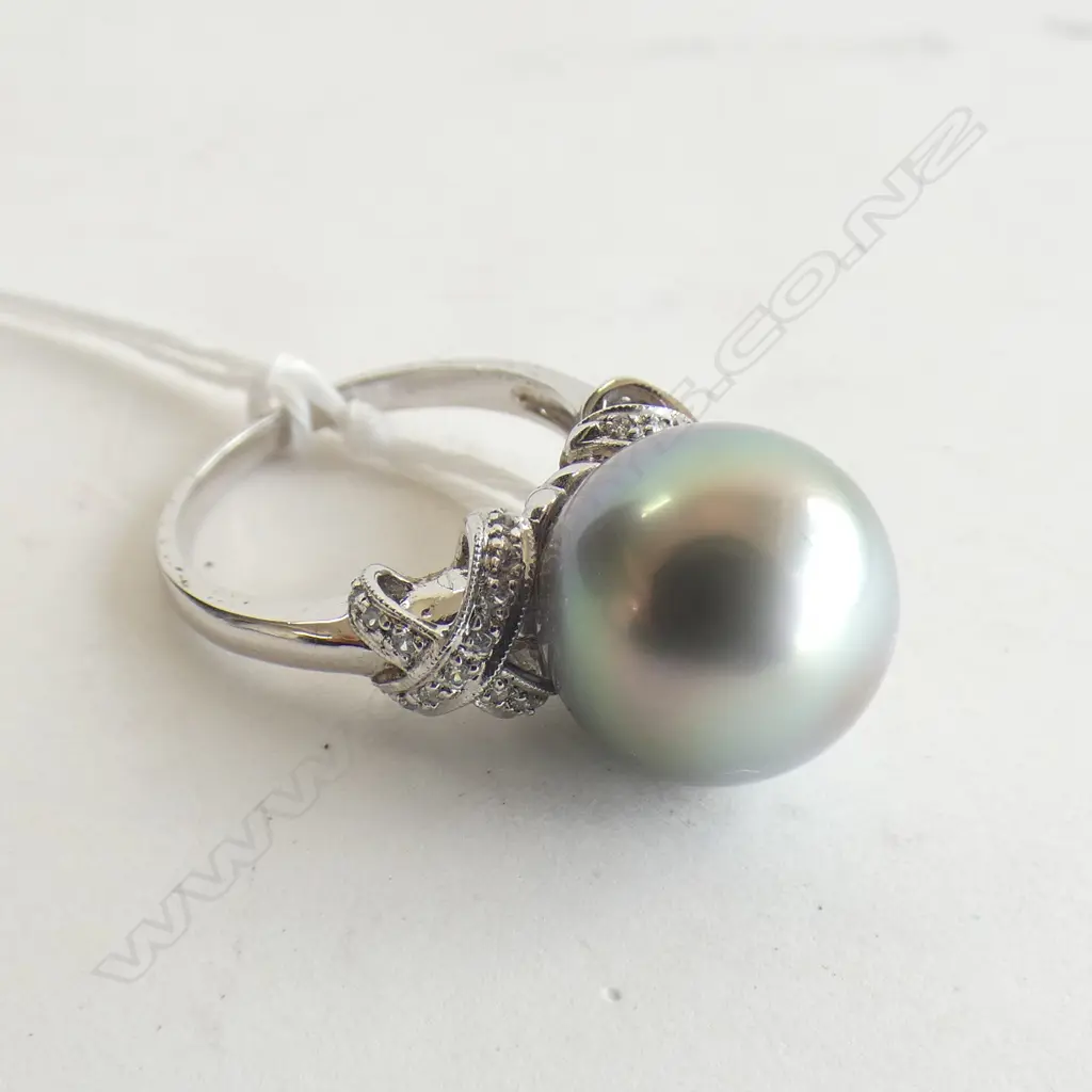 14ct. GOLD PLATED, TAHITIAN PEARL CZs 12mm pearl, SIZE M Image 1++
