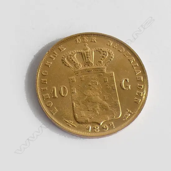 10 GUILDER 1897 GOLD COIN 5.8 gm .90% PURE Dia.22.5mm