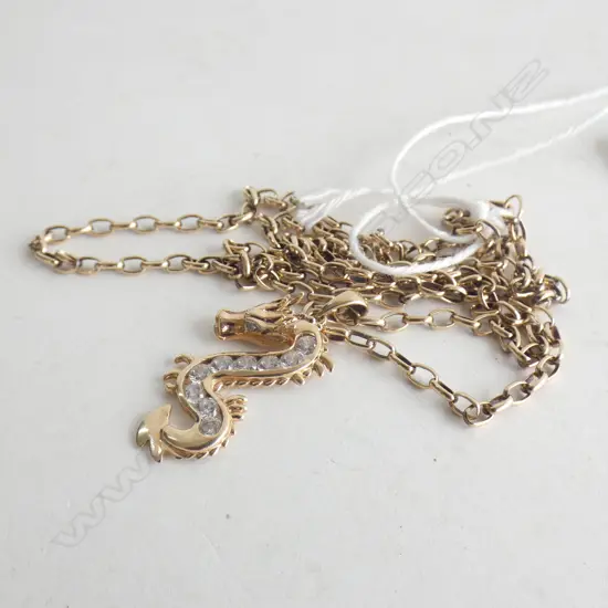 9CT GOLD CHAIN w. CZ DRAGON PENDANT 7.3 GRAMS