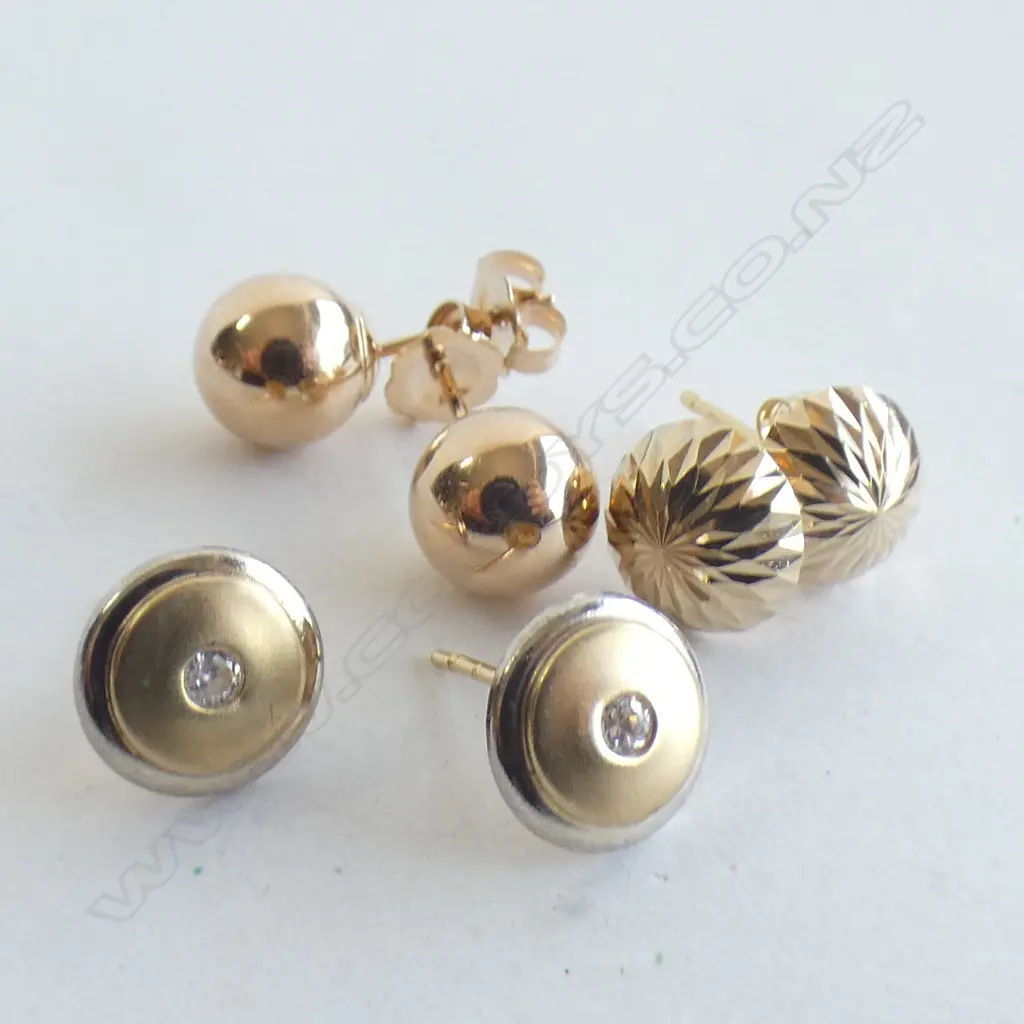 3 prs gold studs  (one butterfly missing) Image 1++