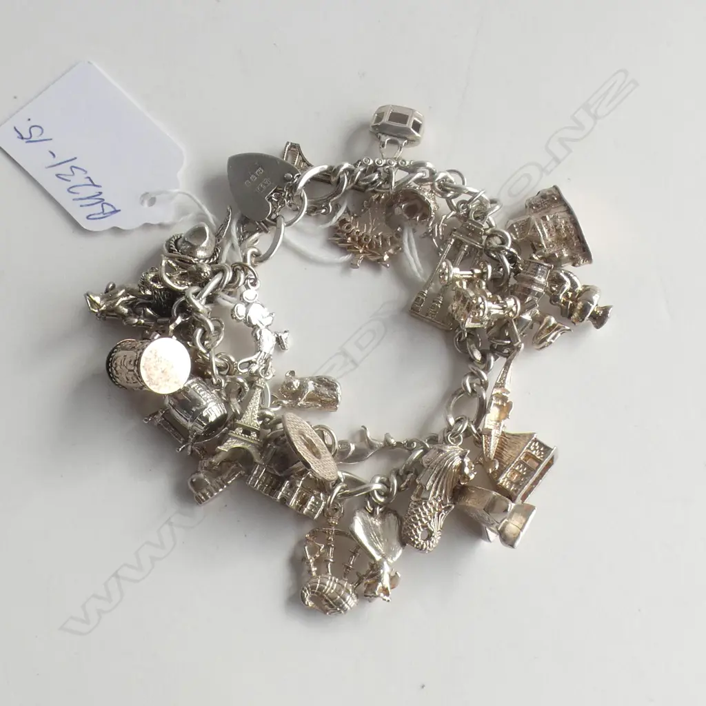 SILVER CHARM BRACELET MULTIPLE WORLD CHARMS  Image 1++