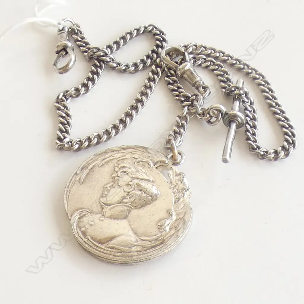 Silver fob chain and pendant, 42gm Image 1++