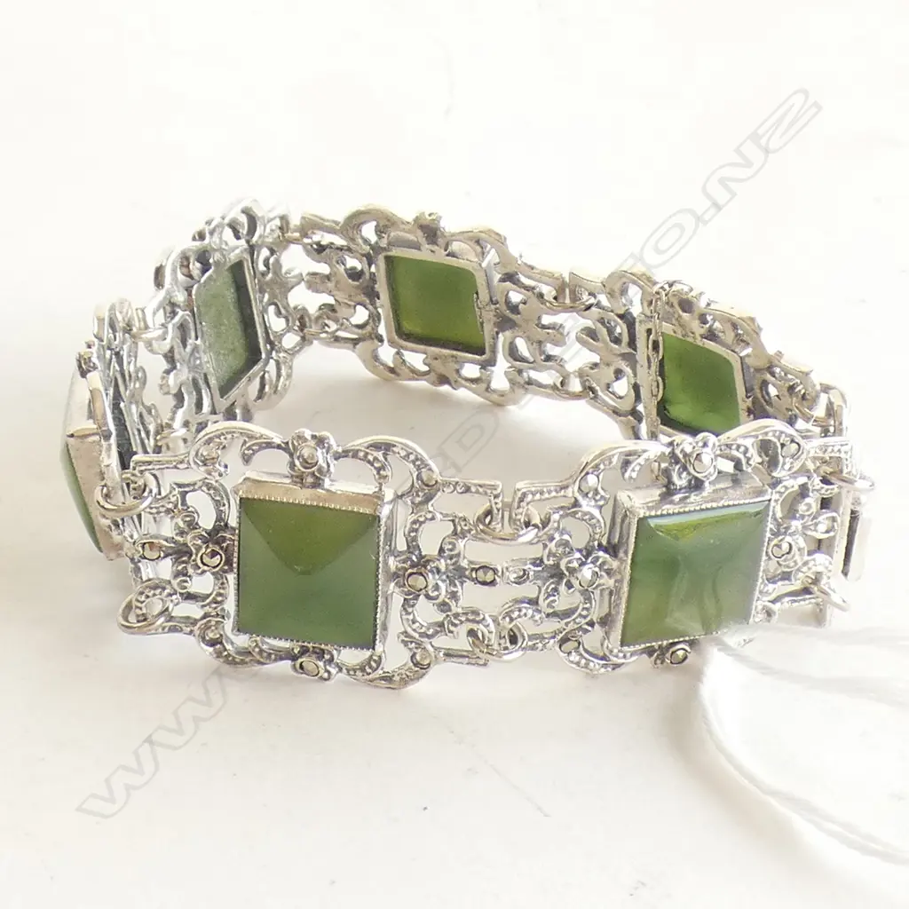 silver greenstone and marcasite braclet Image 1++
