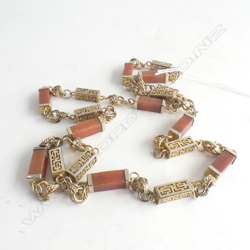 ORIENTAL LONG NECKLACE - GOLD TONE WITH ORANGE STONE (L390M) Image 1++