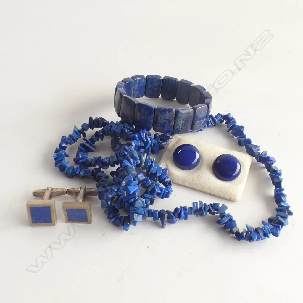 LAPIZ LAZULI NECKLACE, PR CLIP EARRINGS, BRACELET & PR STG CUFFLINKS Image 1++