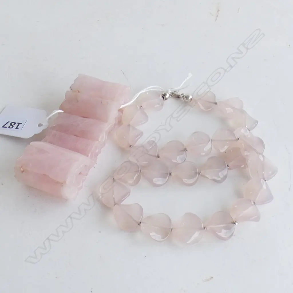 PINK QUARTZ BEAD NECKLACE+ BRACELET Image 1++
