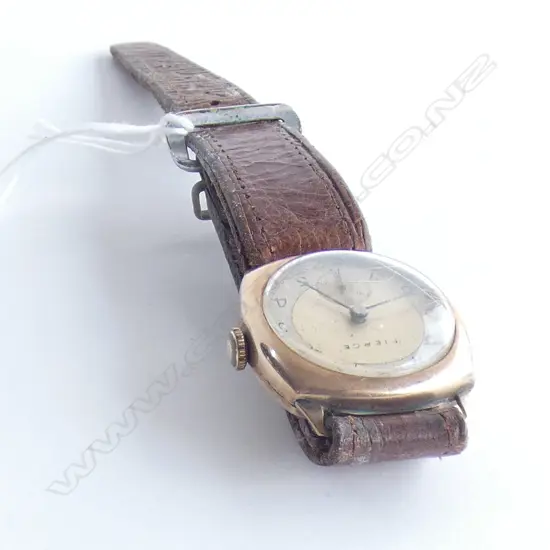 1930'S PIERCE 9CT GOLD WRISTWATCH NOT RUNNING LEATHER STRAP