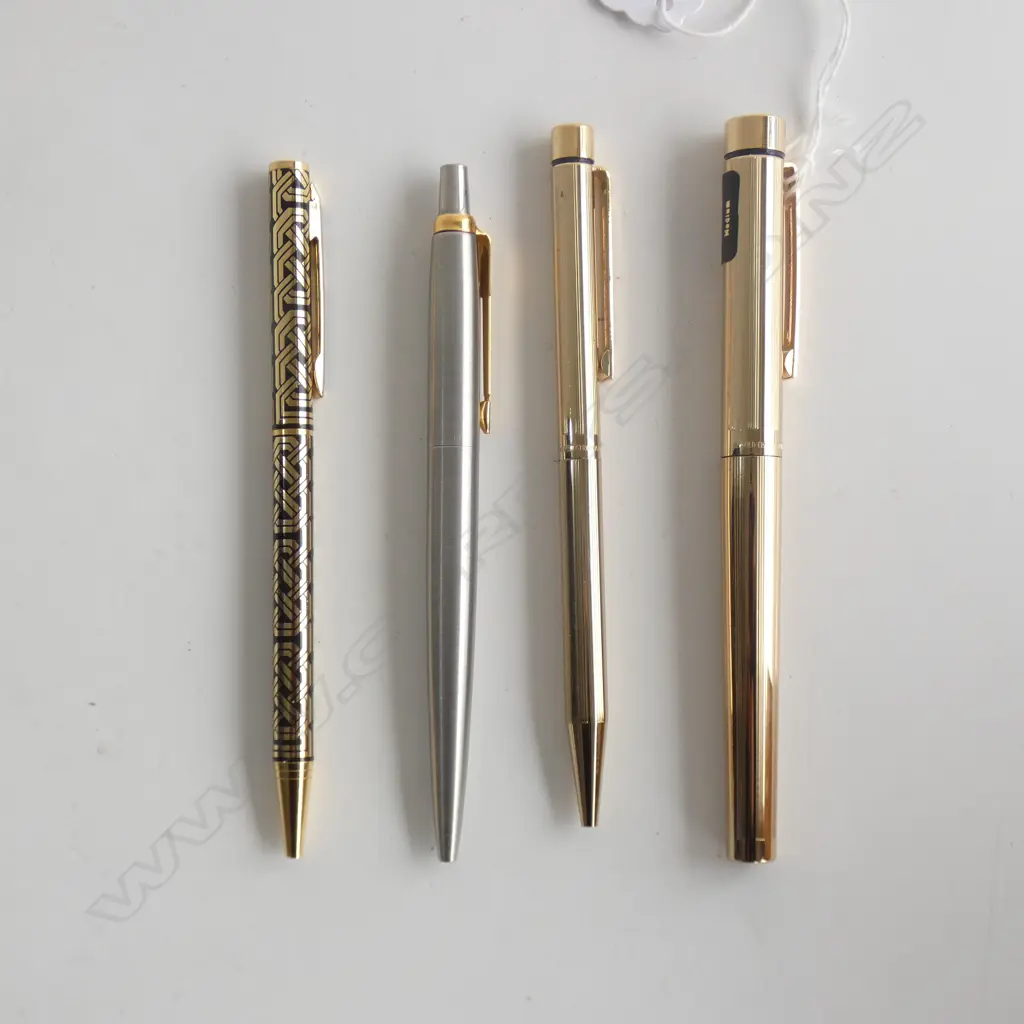 4 PENS; SHEAFFER SAGARIS GOLD TONE SET + PARKER SS JOTTER + CELTIC LANDS Image 1++