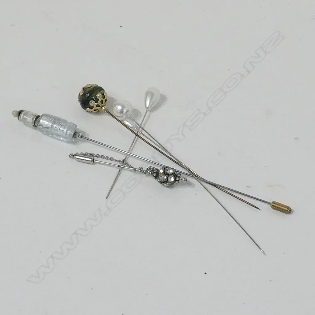 6 ASST HAT PINS INCL FAUX PEARL & GLASS BEADS Image 1++