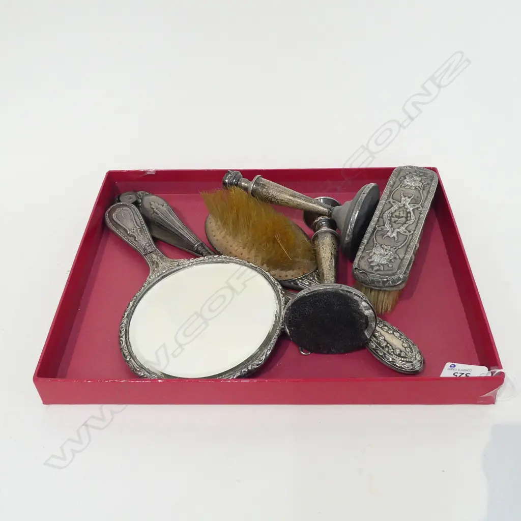 6 PCES SCRAP SILVER; DRESSING SET + PR CANDLE STICKS ALL AF Image 1++