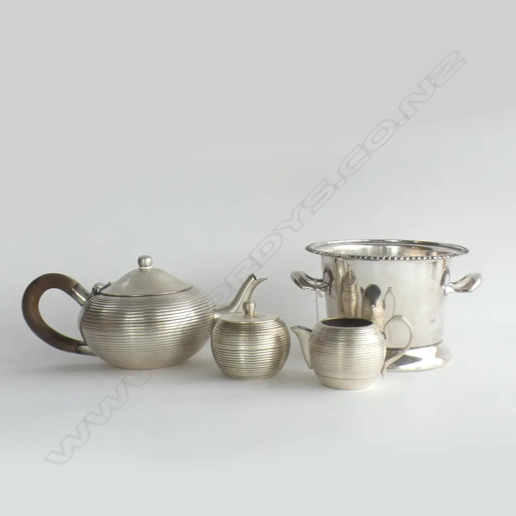 SHEFFIELD PLATE WINE COOLER 170mm dia + 3 PCE COUNTRY ROAD TEA SET Image 1++