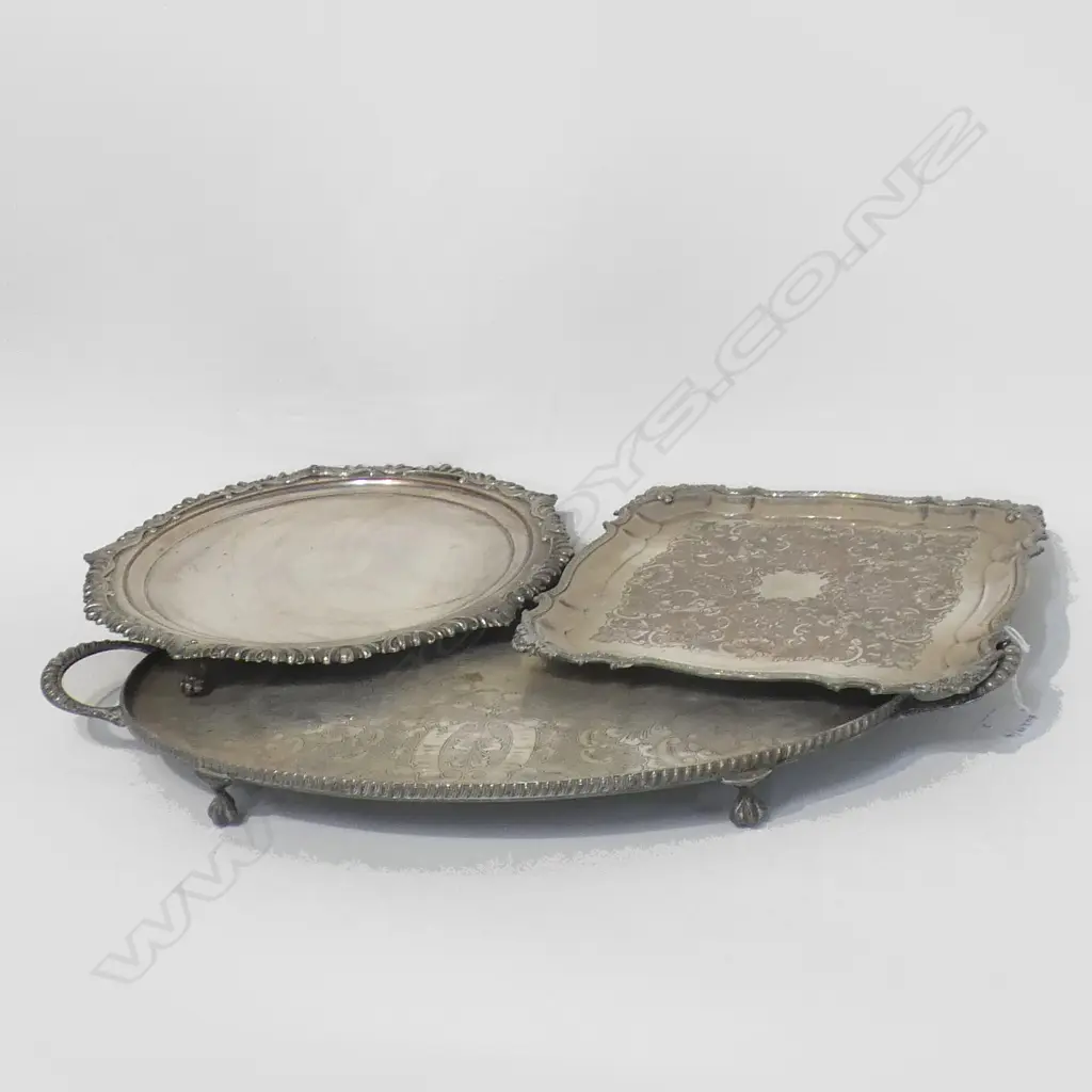 OSP SALVER 310mm dia + 2 SILVER PLATE TRAYS; OVAL L.550mm & SQUARE Image 1++
