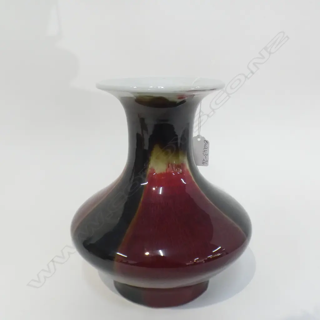 ORIENTAL RED & BLACK GLAZE VASE - HOLE TO BASE H 235MM Image 1++