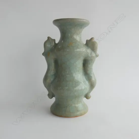 LG CELADON VASE - ANIMAL FORM HANDLES H 250MM