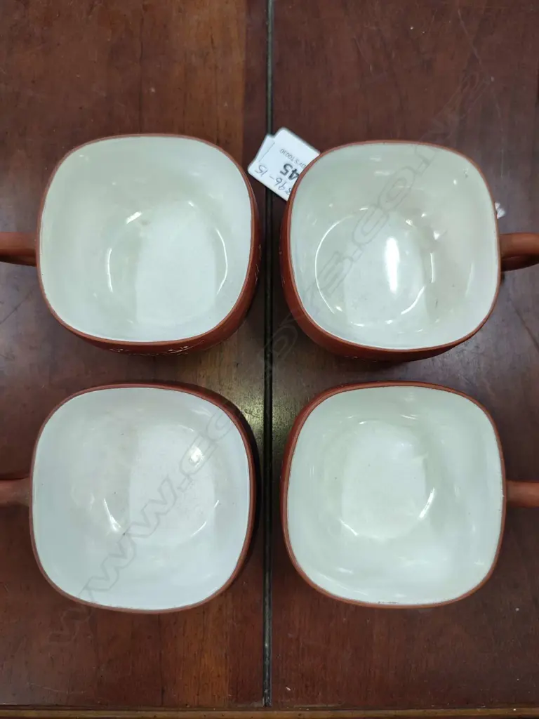 ORIENTAL TERRACOTTA TEAPOT & 4 CUPS  Image 1++