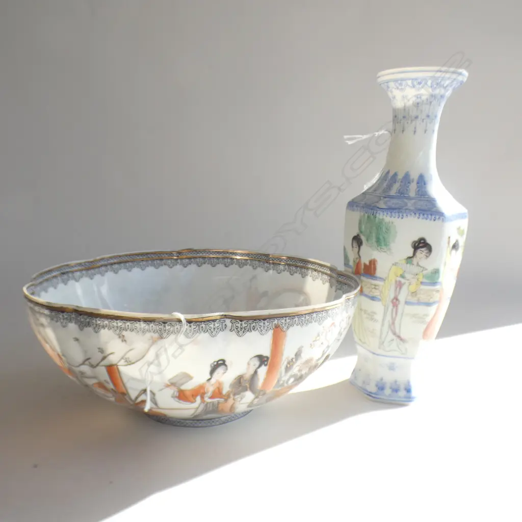 CHINESE EGGSHELL PORCELAIN BOWL 245mm dia + VASE H.260mm Image 1++