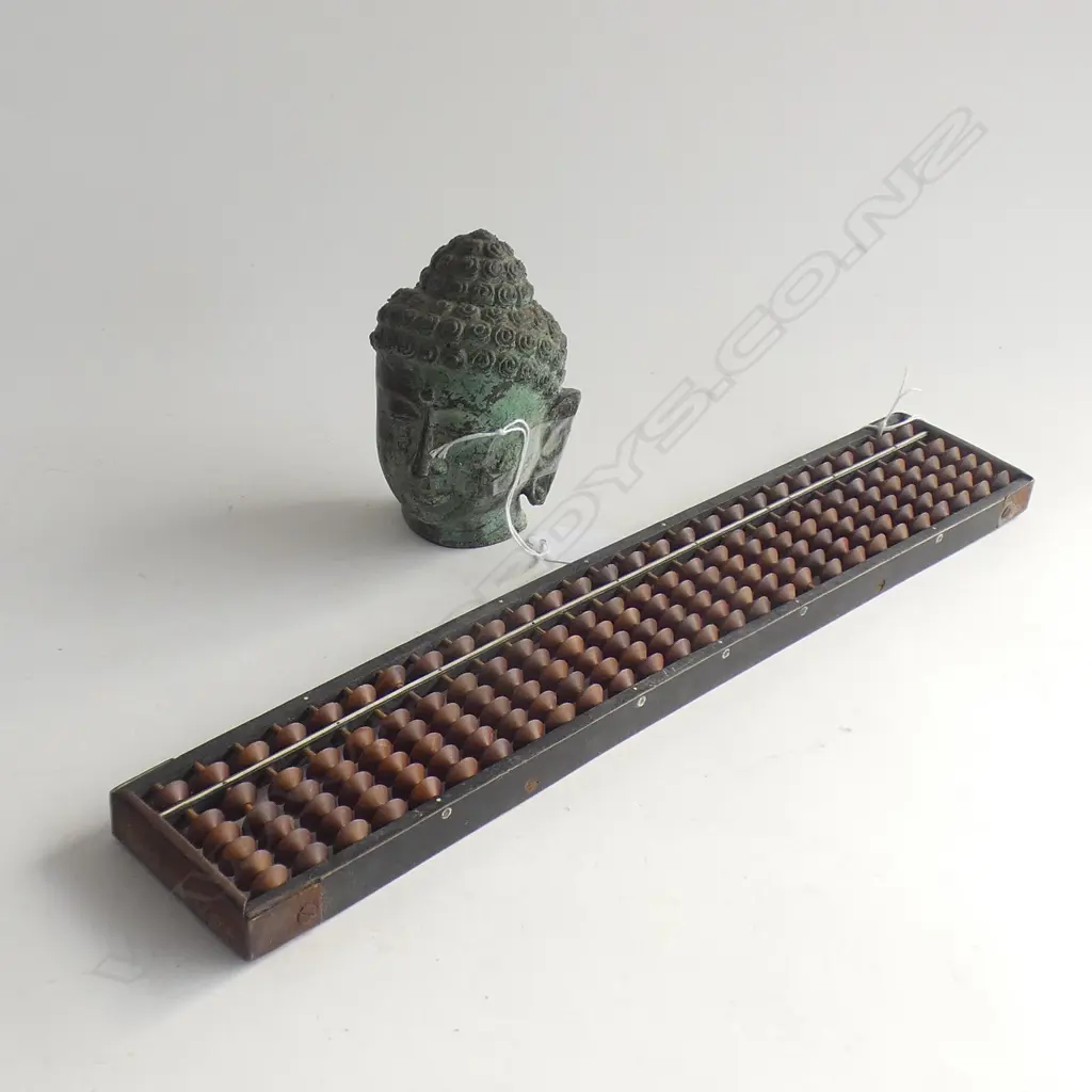 OLD WOODEN ABACUS L.385mm + METAL BUDDHA HEAD H.120mm Image 1++