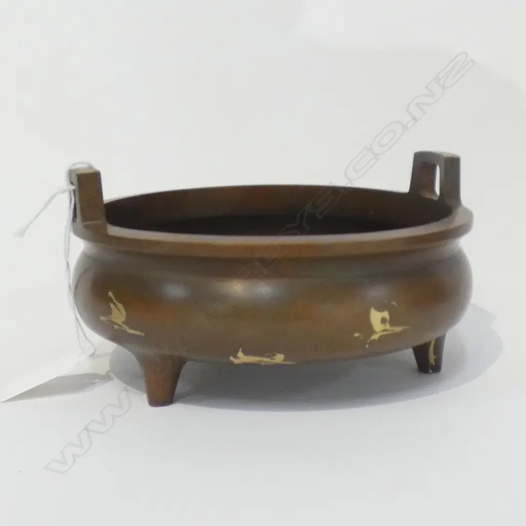CHINESE SPLAT GOLD BRONZE INCENSE BURNER DIA 150MM Image 1++