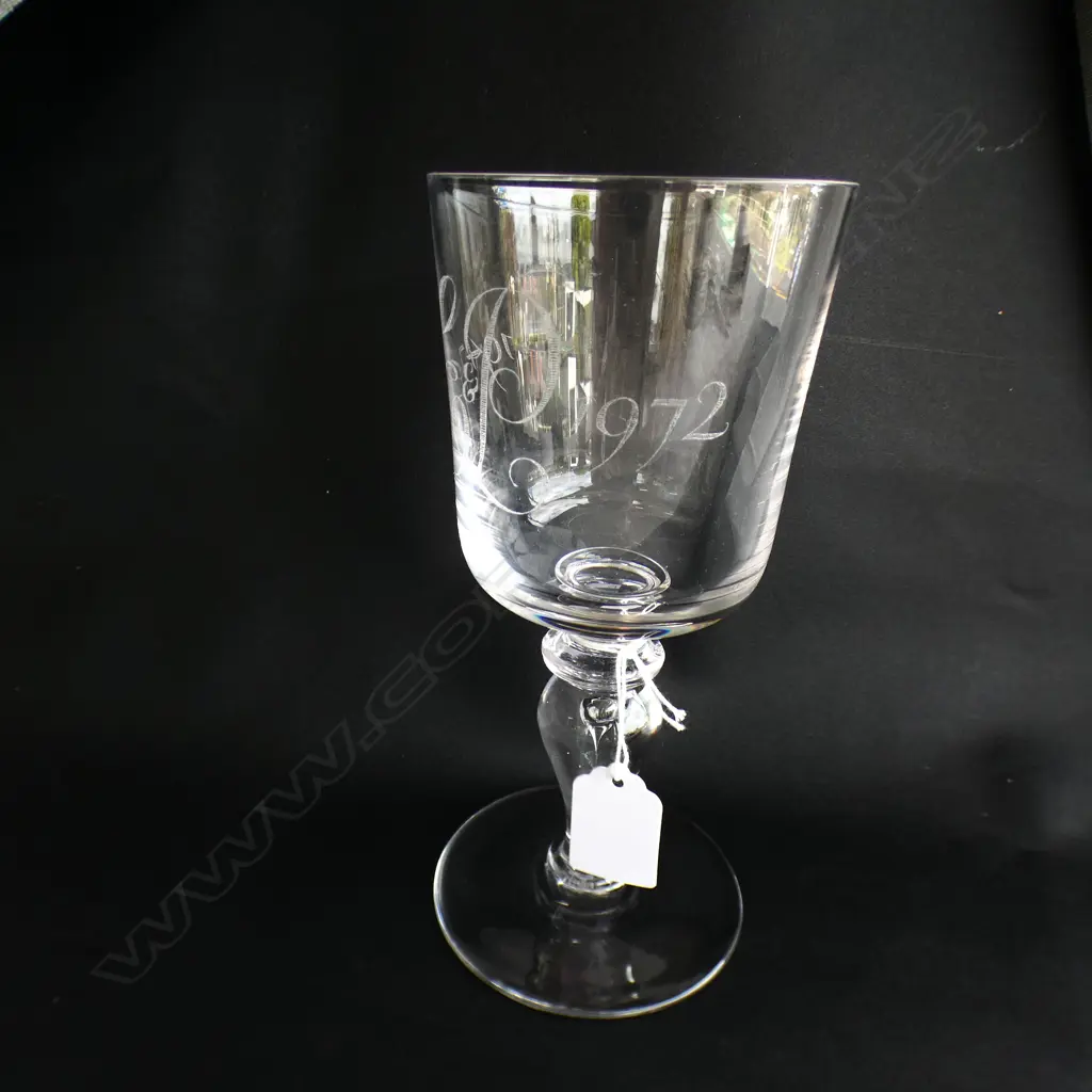 WHITEFRIARS E & P 1947-1972 COMMEMMERATIVE STEMMED GLASS WM WILSON H.190mm. Image 1++