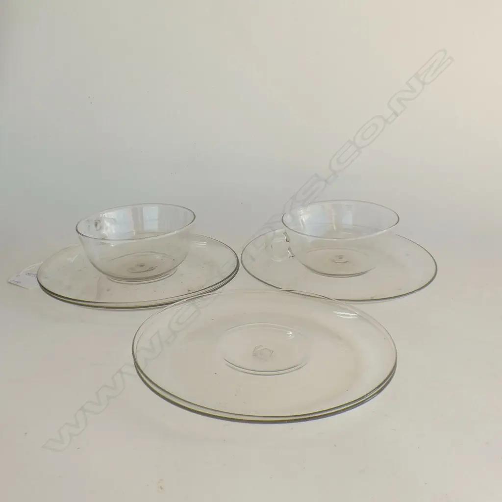 WILHELM WAGENFELD 1930'S BAUHAUS DESIGN JENAER GLASS 2 CUPS & 5 SAUCERS Image 1++