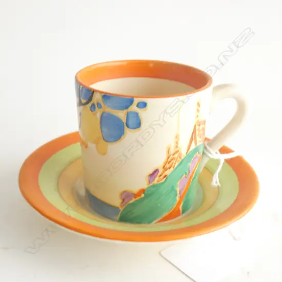 CLARICE CLIFF BALLOON TREES COFFEE CUP AND SAUCER (saucer from another pattern)