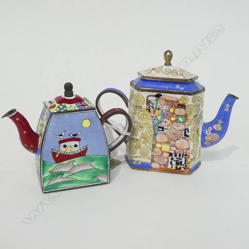 2 CLOISONNE MINIATURE TEA POTS H.100mm Image 1++