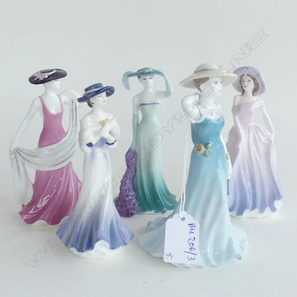5 COALPORT FIGURINES ALL DEBUTANTES w. HATS; ANITA, SWEET 16, THANK YOU, ROSALIND & POPPY H.145mm Image 1++