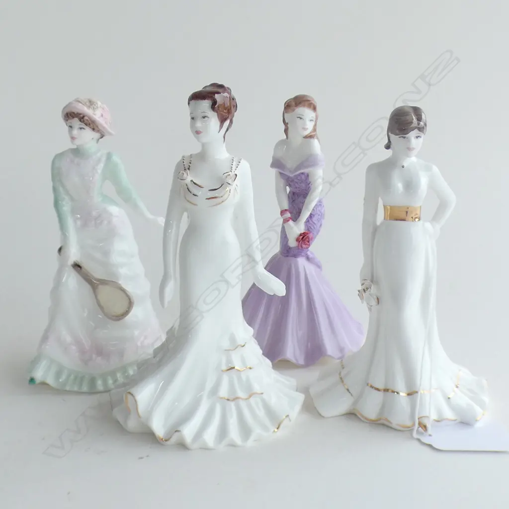 4 COALPORT FIGURINES; DEBUTANTE AMANDA, CRYSTAL, TIFFANY & THE FIRST SERVE H.130mm Image 1++