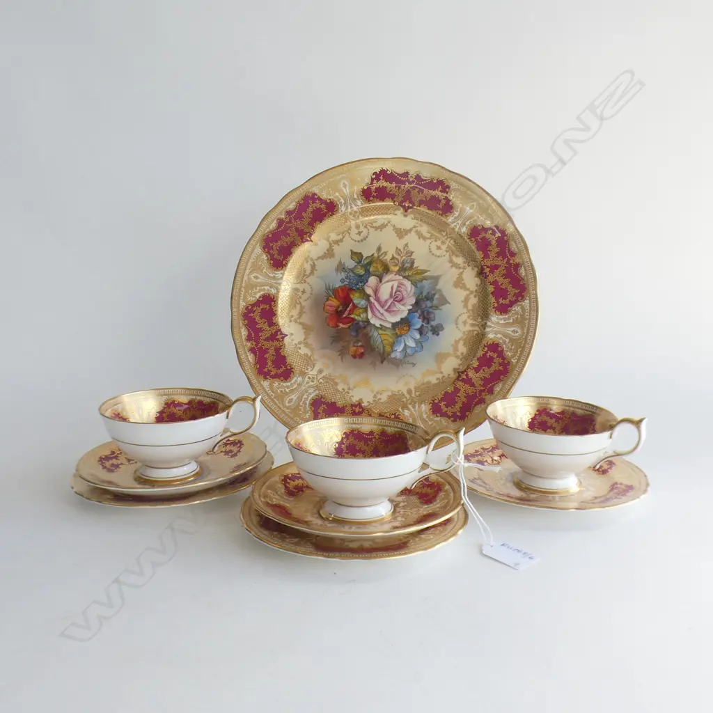 9 PCES J. A. BAILEY ANYSLEY; WALL PLATE 270mm, 3 CUPS, 2 SAUCERS, 3 SIDE PLATES Image 1++