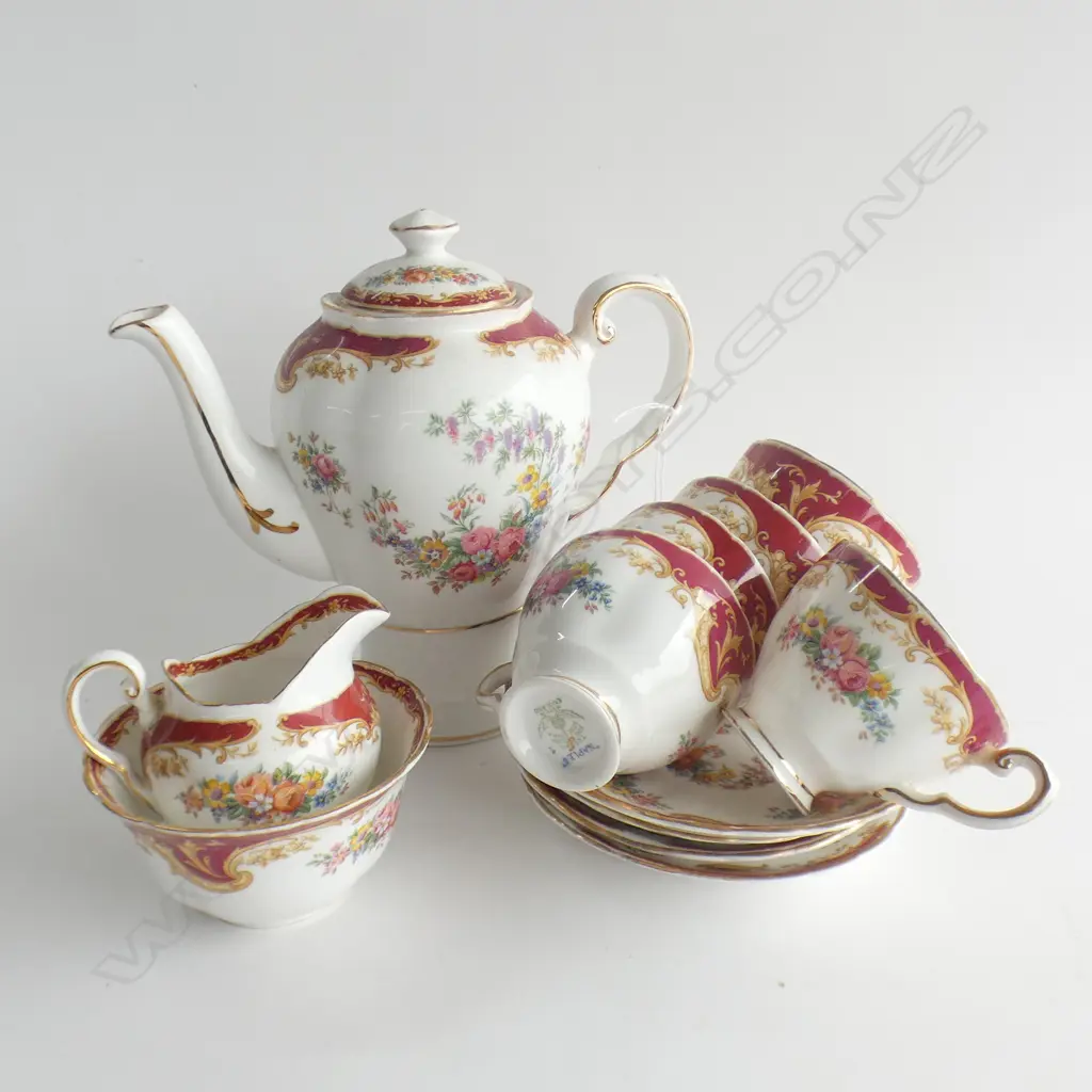 TUSCAN 'NAPLES' DEMITASSE COFFEE SET; COFFEE POT, 5 C&S, JUG & SUGAR BOWL Image 1++
