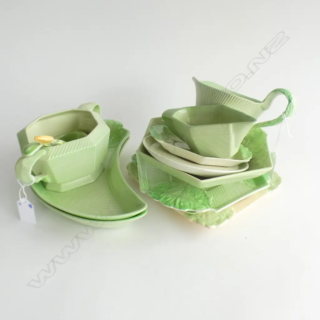 12 PCS CARLTON WARE ART DECO LETTUCE LEAF DISHES / JUGS ETC. C1940-50's SOME A/F Image 1++