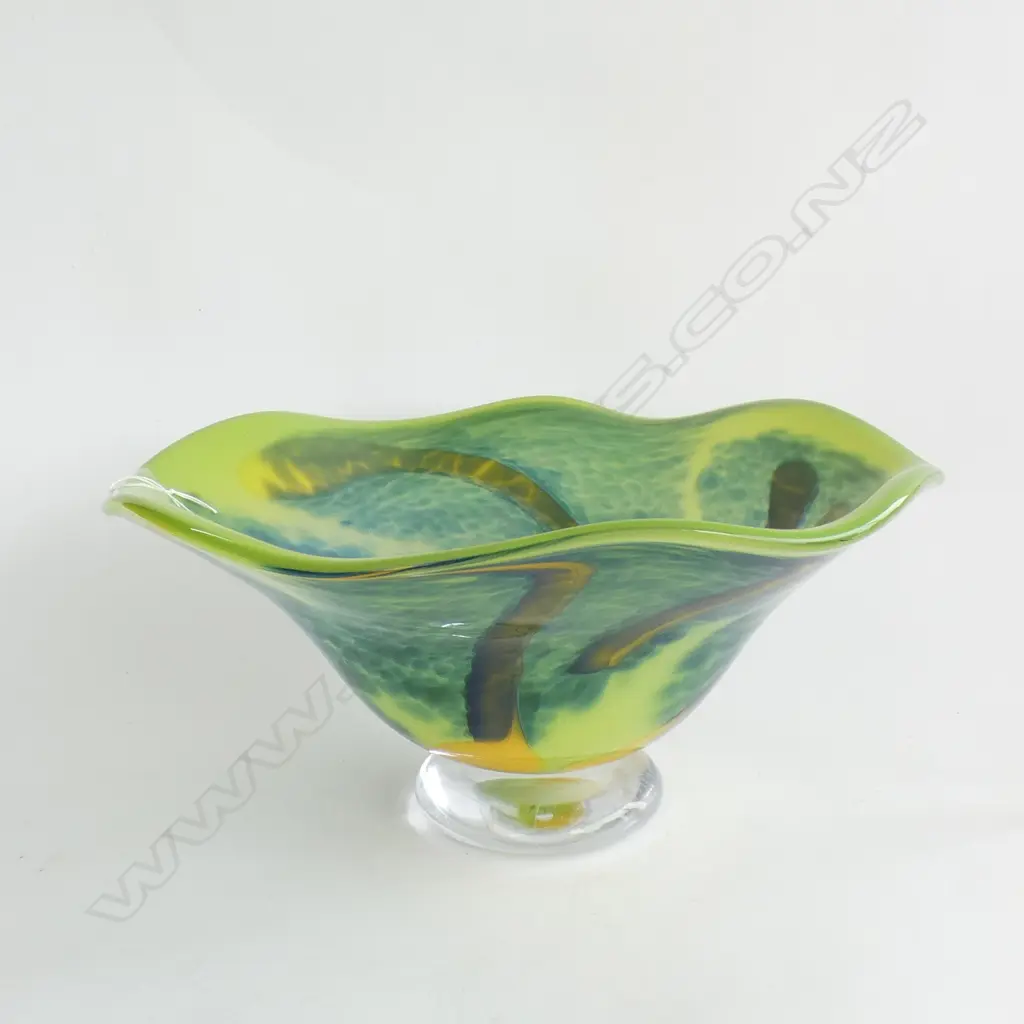 ROLLIN KARG SIGNED LARGE GREEN ART GLASS BOWL 390x350mm  Image 1++