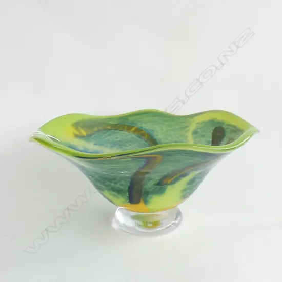 ROLLIN KARG SIGNED LARGE GREEN ART GLASS BOWL 390x350mm 