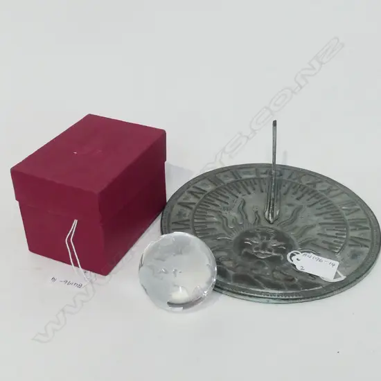 BRASS SUNDIAL DIA 200MM + RUSSIAN 3D CRYSTAL PAPERWEIGHT