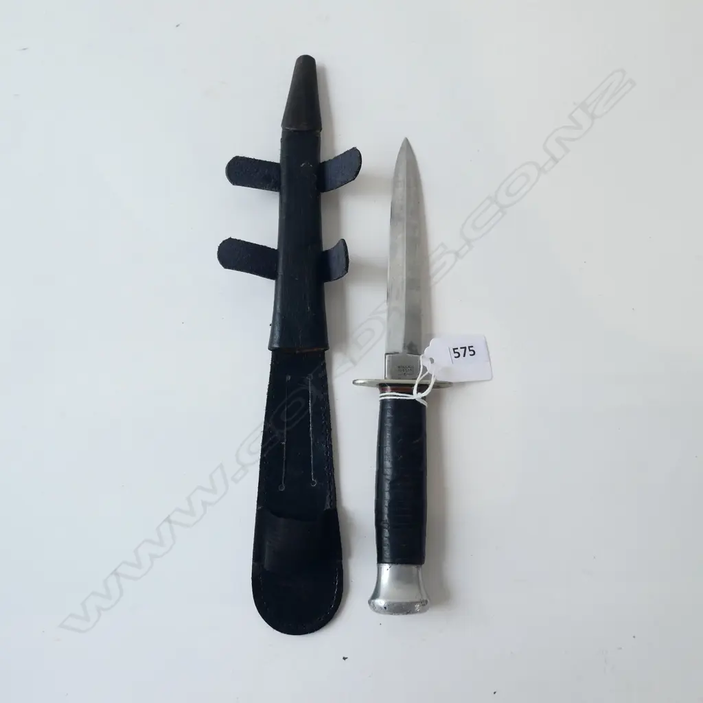 Wm RODGERS WW2 FIGHTING KNIFE (MARKED AT RICASSO) w LEATHER SCABBARD Image 1++