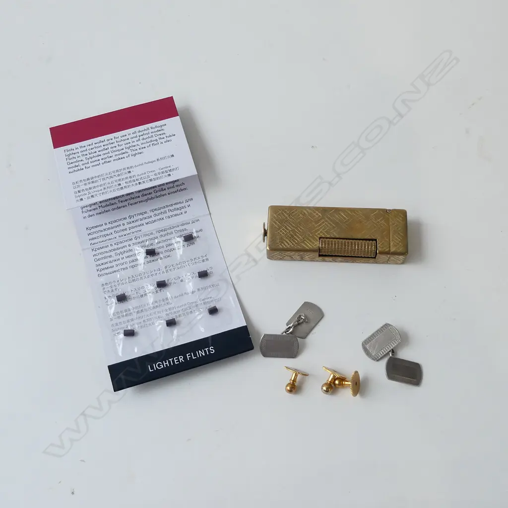 PR STG CUFFLINKS + 3 GILT STUDS + 2 LIGHTERS; DUNHILL & 555 STATE EXPRESS Image 1++