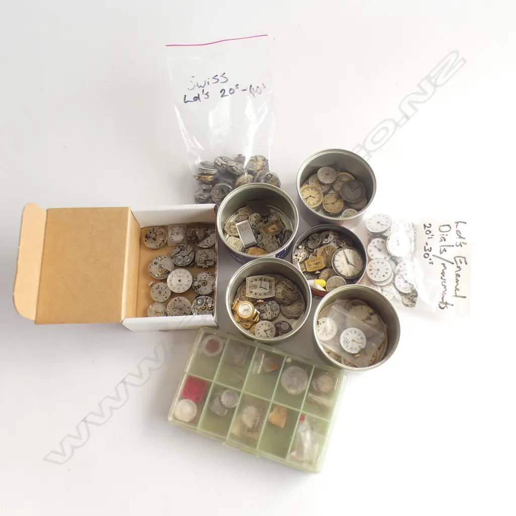 BOX LOT ASST. VINTAGE WATCH PARTS Image 1++
