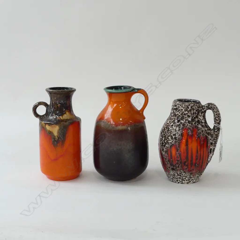 3 MID CENTURY WEST GERMAN POTTERY VASES - H 190MM Image 1++