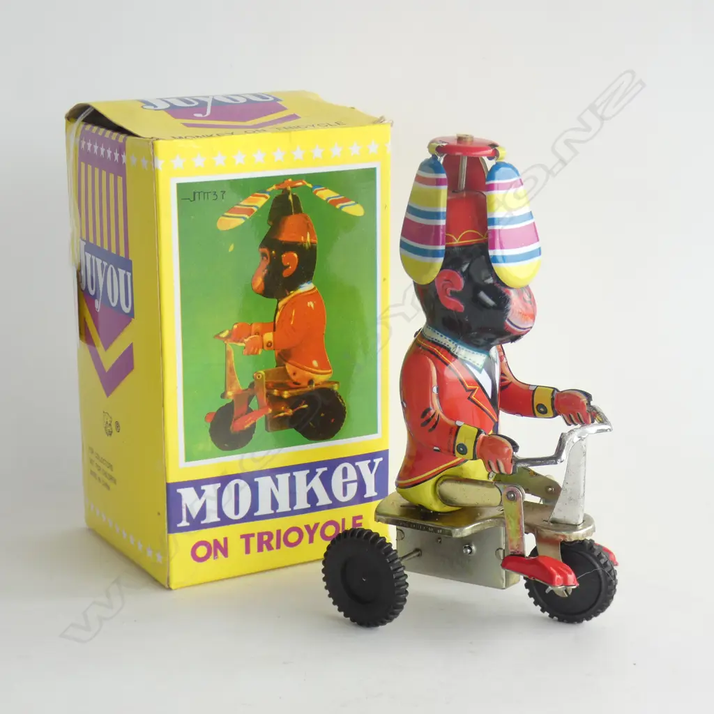 REPLICA WIND UP TIN PLATE TOY - MONKEY ON TRICYCLE - IN ORIGINAL BOX  Image 1++