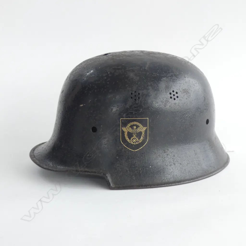 GERMAN WWII M34 SQUARE DIP FIRE POLICE HELMET W DOUBLE DECALS Image 1++