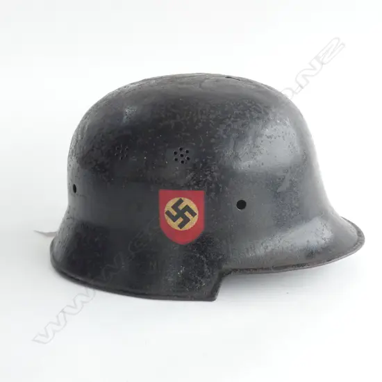 GERMAN WWII M34 SQUARE DIP FIRE POLICE HELMET W DOUBLE DECALS